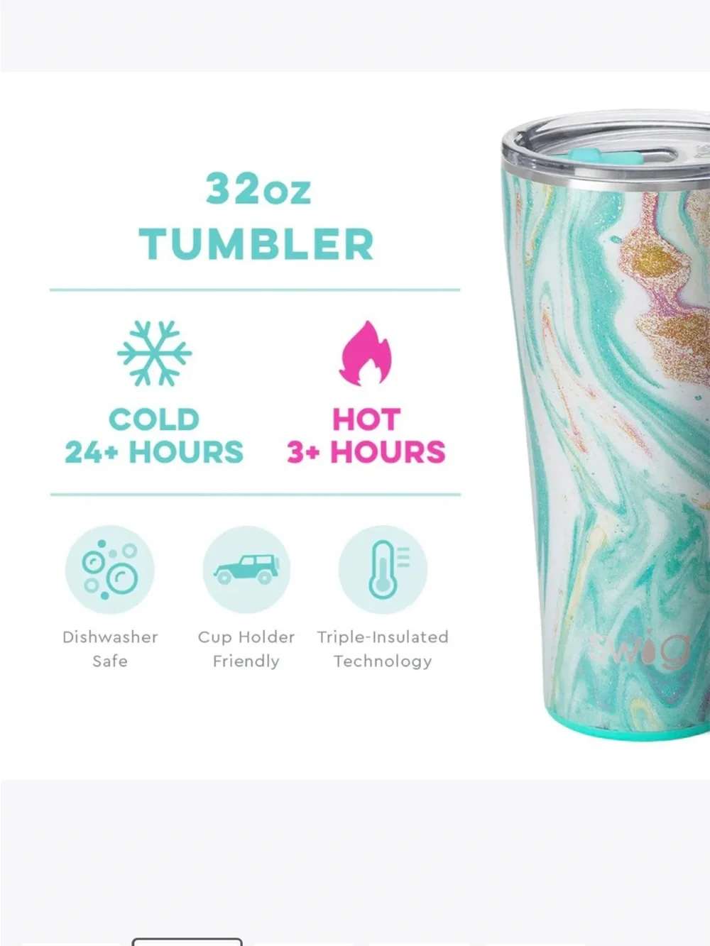Very Gently used Swig Life 32oz Wanderlust Travel Tumbler